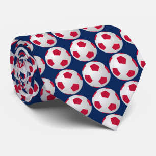 タイ、サッカーボール、赤、白、青のスポーツ ネクタイ