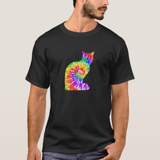 タイ・ダイ・キャットのシルエット Tシャツ (正面)