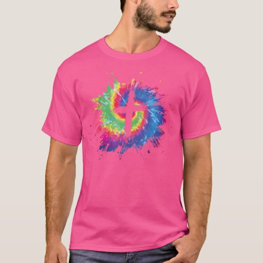 タイ・ダイ・クロス・ゴッド・イエス・キリスト教・ヒッピー・クリスチャン Tシャツ (正面)