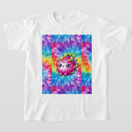 タイ・ダイ・ドラゴンフルーツにハッピー Tシャツ (レイダウン)