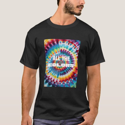 タイ・ダイ・ボールド・レトロ・レインボー・カラー Tシャツ (正面)
