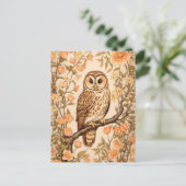 タウニーフクロウ桃の花ウィリアムモリスインスパイア ポストカード (スタンド正面)