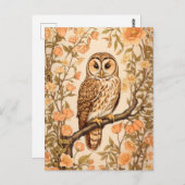 タウニーフクロウ桃の花ウィリアムモリスインスパイア ポストカード (正面/裏面)