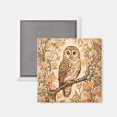 タウニーフクロウ桃の花ウィリアムモリスインスパイア マグネット (正面/裏面)