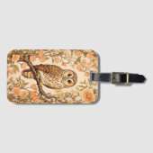 タウニーフクロウ桃の花ウィリアムモリスインスパイア ラゲッジタグ (正面横)