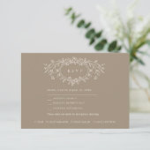 タウペとベージュのフラワーラインアートの結婚式 出欠カード (スタンド正面)