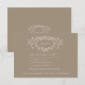 タウペとベージュのフラワーラインアートの結婚式 出欠カード (正面/裏面)