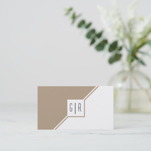 タウペと白のモノグラムのジオメトモダンリック 名刺 (スタンド正面)