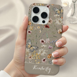 タウペの水彩野の花模様の名前 iPhone 15 PROケース