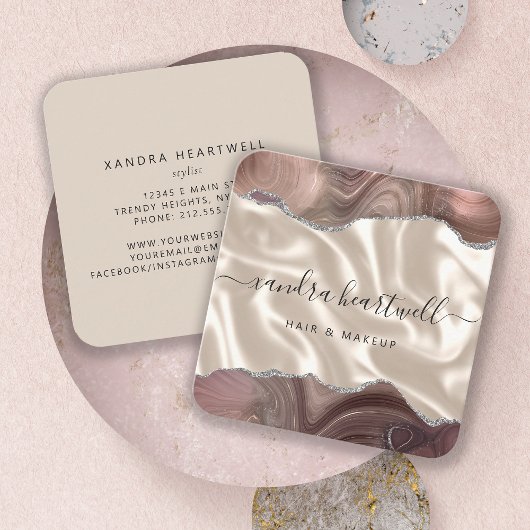 タウペアガテシルバーグリッターラグジュアリーラウンドコーナーズ スクエア名刺