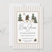 タウペタンブラウンウッドランドベア男の赤ちゃんシャワー 招待状 (正面)