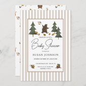 タウペタンブラウンウッドランドベア男の赤ちゃんシャワー 招待状 (正面/裏面)