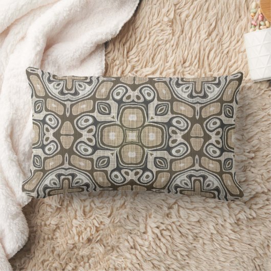 タウペブラウングレーベージュお尻ボヘミアンアートモチーフ ランバークッション (ブランケット)