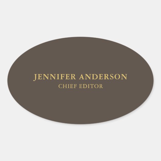 タウペブラウン&金ゴールドカラープロフェッショナルプレーンモダン 楕円形シール (正面)