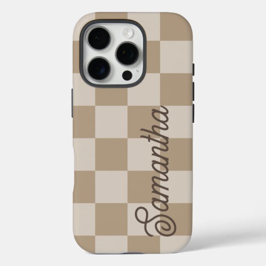 タウペベージュのチェッカースクリプトネーム Case-Mate iPhoneケース (裏面)