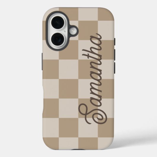 タウペベージュのチェッカースクリプトネーム Case-Mate iPhoneケース (裏面)