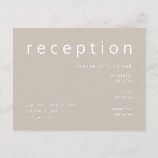 タウペベージュタイポグラフィエレガントウェディング披露宴 エンクロージャーカード (正面)