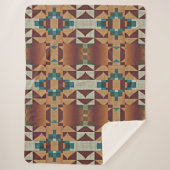 タウペベージュブラウンティール（緑がかった色）ブルーグリーントライバルアート シェルパブランケット (正面)