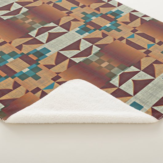 タウペベージュブラウンティール（緑がかった色）ブルーグリーントライバルアート シェルパブランケット (3/4)