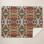 タウペベージュブラウンティール（緑がかった色）ブルーグリーントライバルアート シェルパブランケット (正面(横))