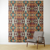 タウペベージュブラウンティール(緑がかった色)ブルーグリーントライバルアート タペストリー (インサイチュ)