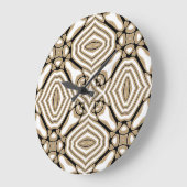 タウペベージュブラウン白黒ボヘミアンアートモチーフ ラージ壁時計 (傾斜)