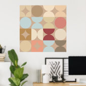 タウペベージュ赤面ピンクライトブルーレトロアート ポスター (ホームオフィス)