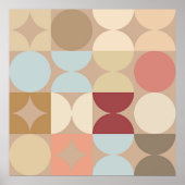 タウペベージュ赤面ピンクライトブルーレトロアート ポスター (正面)