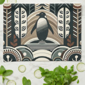 タウペモチャアイボリーペンギンの森と円弧木 キッチンタオル (折り畳み)