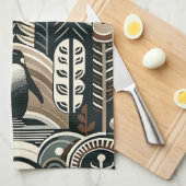 タウペモチャアイボリーペンギンの森と円弧木 キッチンタオル (四つ折り)