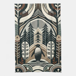 タウペモチャアイボリーペンギンの森と円弧木 キッチンタオル