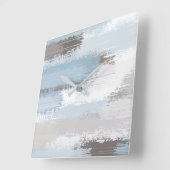 タウペ石板ブルー抽象芸術ブラシストローク スクエア壁時計 (傾斜)