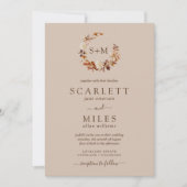 タウペ秋テラコッタモノグラムリース結婚ズ 招待状 (正面)