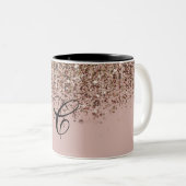 タウペ赤面ピンクローズブロンズ金ゴールドグリッターグラム ツートーンマグカップ (正面右)