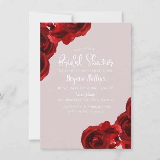 タウペ赤面レッドウォーター色バラブライダルシャワー 招待状 (正面)