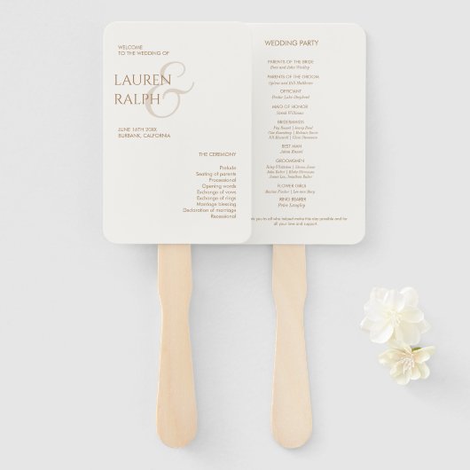 タウペ&アイボリーモノグラムウェルカム結婚式 プログラム ハンドファン (正面&裏面)