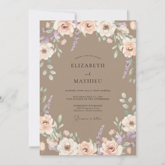 タウペ ピーチ ラナンキュラス ユーカリ ウェディング 招待状 (正面)