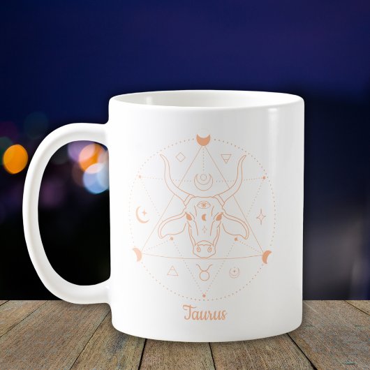 タウラスの星座ラインアート ホワイトピーチ コーヒーマグカップ