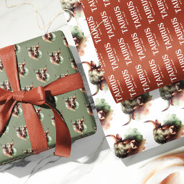 タウラスウォーターカラーブル〔占星術の〕十二宮図テーマ誕生日パーティー ラッピングペーパーシート