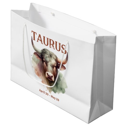 タウラスウォーターカラーブル〔占星術の〕十二宮図テーマ誕生日パーティー ラージペーパーバッグ (正面アングル)