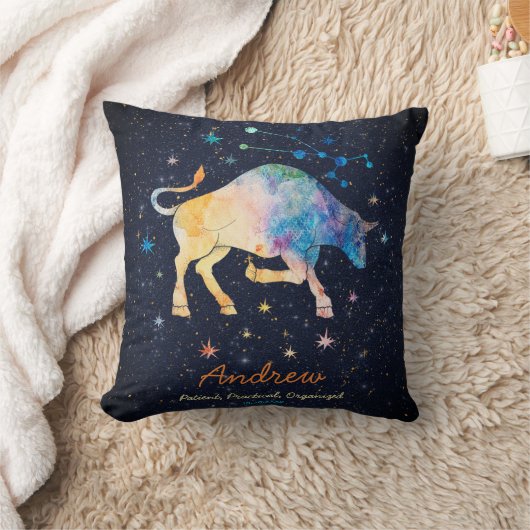 タウラスコンステレーション〔占星術の〕十二宮図水彩スター銀河系 クッション (ブランケット)