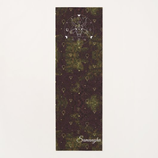 タウラスサイン〔占星術の〕十二宮図オリエンタルパープル金ゴールド花 ヨガマット (正面)