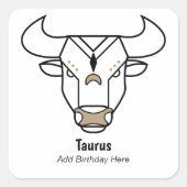 タウラスザブルブラック金ゴールドパーソナライズされた〔占星術の〕十二宮図 スクエアシール (正面)