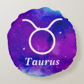 タウラスシンボルパープルブルー宇宙星雲 ラウンドクッション (裏面)