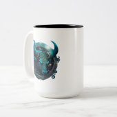 タウラスティール（緑がかった色）とブラックウォーター色〔占星術の〕十二宮図 ツートーンマグカップ (正面左)