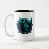 タウラスティール（緑がかった色）とブラックウォーター色〔占星術の〕十二宮図 ツートーンマグカップ (左)