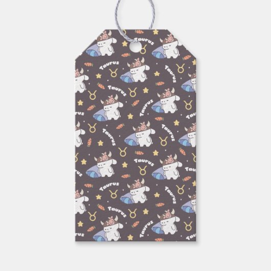 タウラスドリームズスリーピー〔占星術の〕十二宮図バニーパターン ギフトタグ (正面)