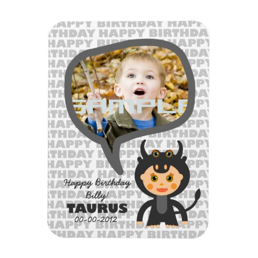 タウラスハッピーバースデーキープサケ子供へー マグネット (縦)