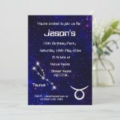 タウラスパーソナライズされた〔占星術の〕十二宮図銀河系パーティー 招待状 (スタンド正面)