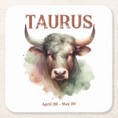 タウラスブルウォーターカラー〔占星術の〕十二宮図サインカスタム誕生日 スクエアペーパーコースター (正面)